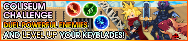 File:Event - Coliseum Challenge Duel Powerful Enemies and Level Up your Keyblades! banner KHUX.png