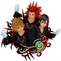 Axel: "After a mission, Axel and his friends Roxas and Xion like to relax over sea-salt ice cream. / It was salty, sweet, and delicious."