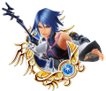 Aqua: "The only one of Master Eraqus's pupils /to pass the Mark of Mastery exam/ and be recognized as a Keyblade Master. / She's friends and rivals with Terra and Ventus."