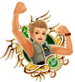Hayner: "A boy from Twilight Town with a bit of an attitude problem. / Hayner, Pence, and Olette are often seen hanging out together."
