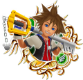 Sora (alt: Santa, Atlantica, Halloween): "A cheerful, energetic little boy who grew up in Destiny Islands. / He was chosen by the Keyblade to fight the Heartless. / He transforms his heart's bonds into power, and fights against the forces of darkness."