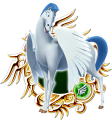 Pegasus: "A flying horse and Hercules' trusty partner. He was a gift from Herc's father, Zeus."