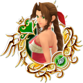 Aerith: "Tifa's friend with mysterious powers. / She is a member of the Hollow Bastion Restoration Committee."